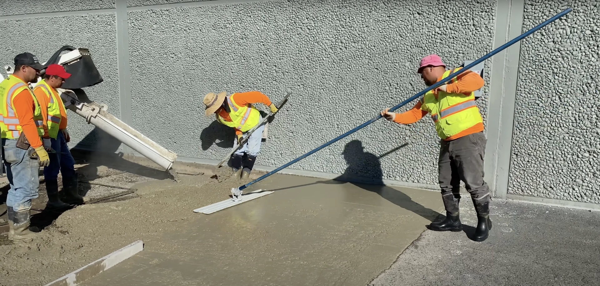 Commercial concrete installation with professional crew and equipment Commercial concrete work Mt Vernon VA - large scale concrete pouring and finishing